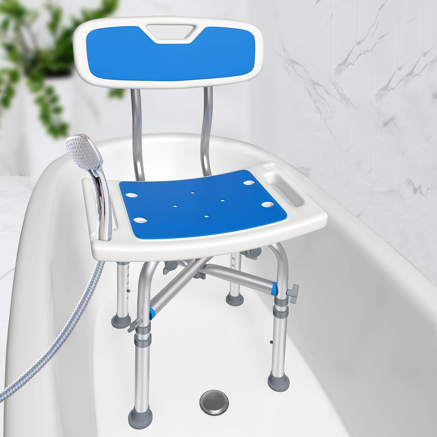 KingPavonini Heavy Duty Shower Chair, Height Adjustable Bath Seat with EVA Pad, Anti-Slip Tool-Free Assembly