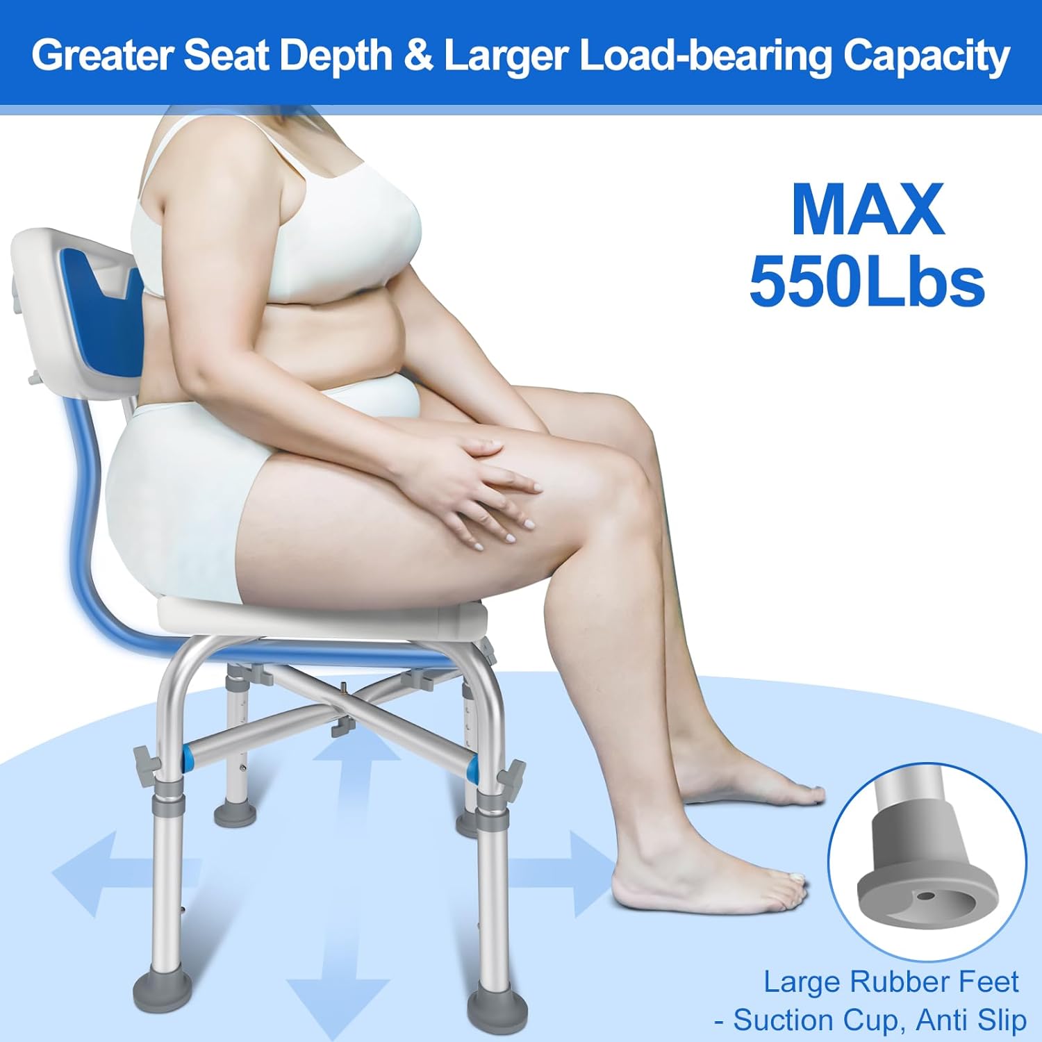 KingPavonini Heavy Duty Shower Chair, Height Adjustable Bath Seat with EVA Pad, Anti-Slip Tool-Free Assembly