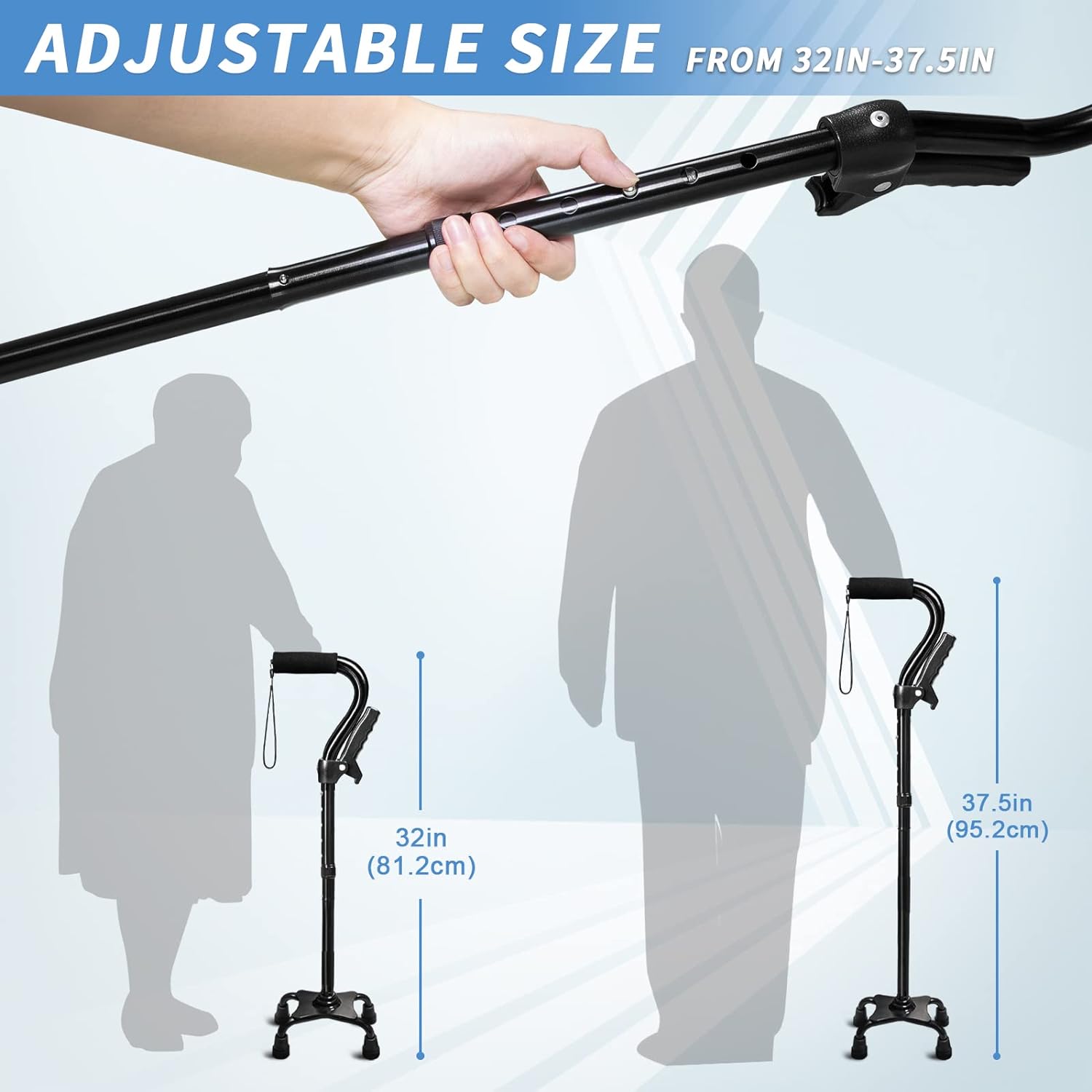 KingPavonini Walking Cane for Elderly Adults - Large Mobility Assistant Bar Support Up to 400lbs