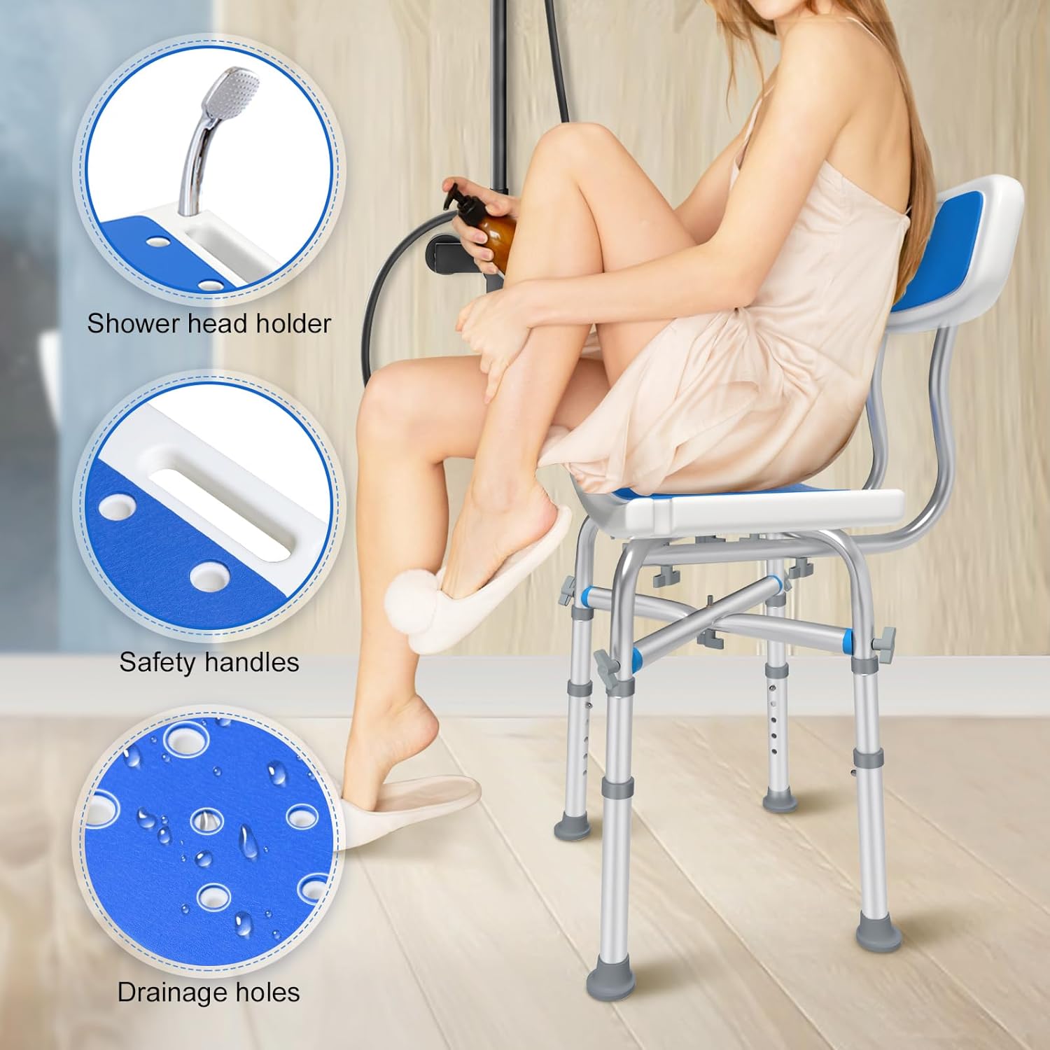 KingPavonini Heavy Duty Shower Chair, Height Adjustable Bath Seat with EVA Pad, Anti-Slip Tool-Free Assembly