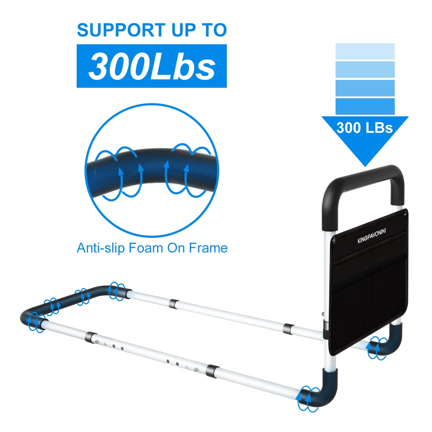 KingPavonini Bed Rails for Elderly Adults - Bed Assist Rail Medical Bed Support Bar Mobility Assistant with Free Storage Bag and Fixing Strap, Fit King, Queen, Full, Twin