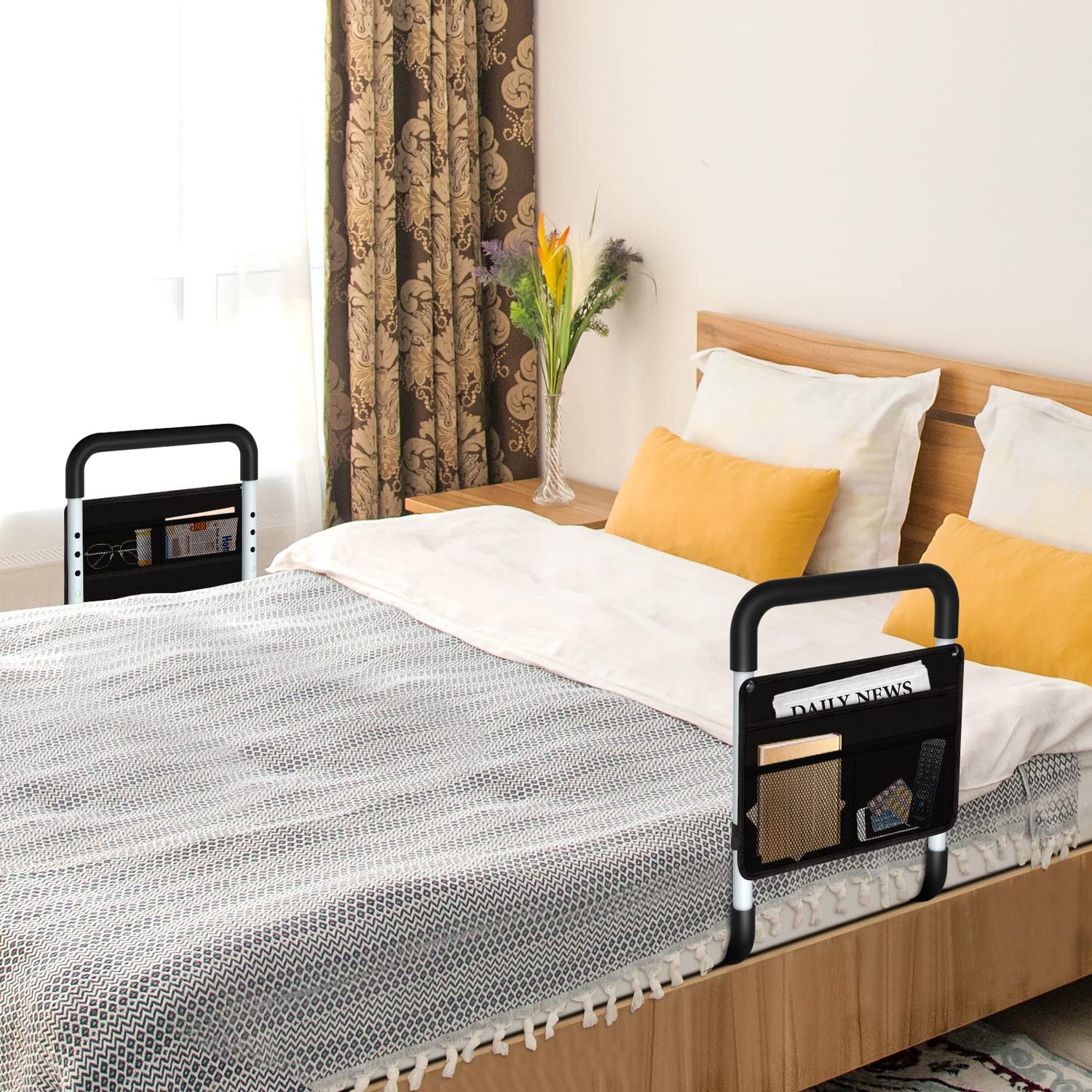 KingPavonini Bed Rails for Elderly Adults - Bed Assist Rail Medical Bed Support Bar Mobility Assistant with Free Storage Bag and Fixing Strap, Fit King, Queen, Full, Twin