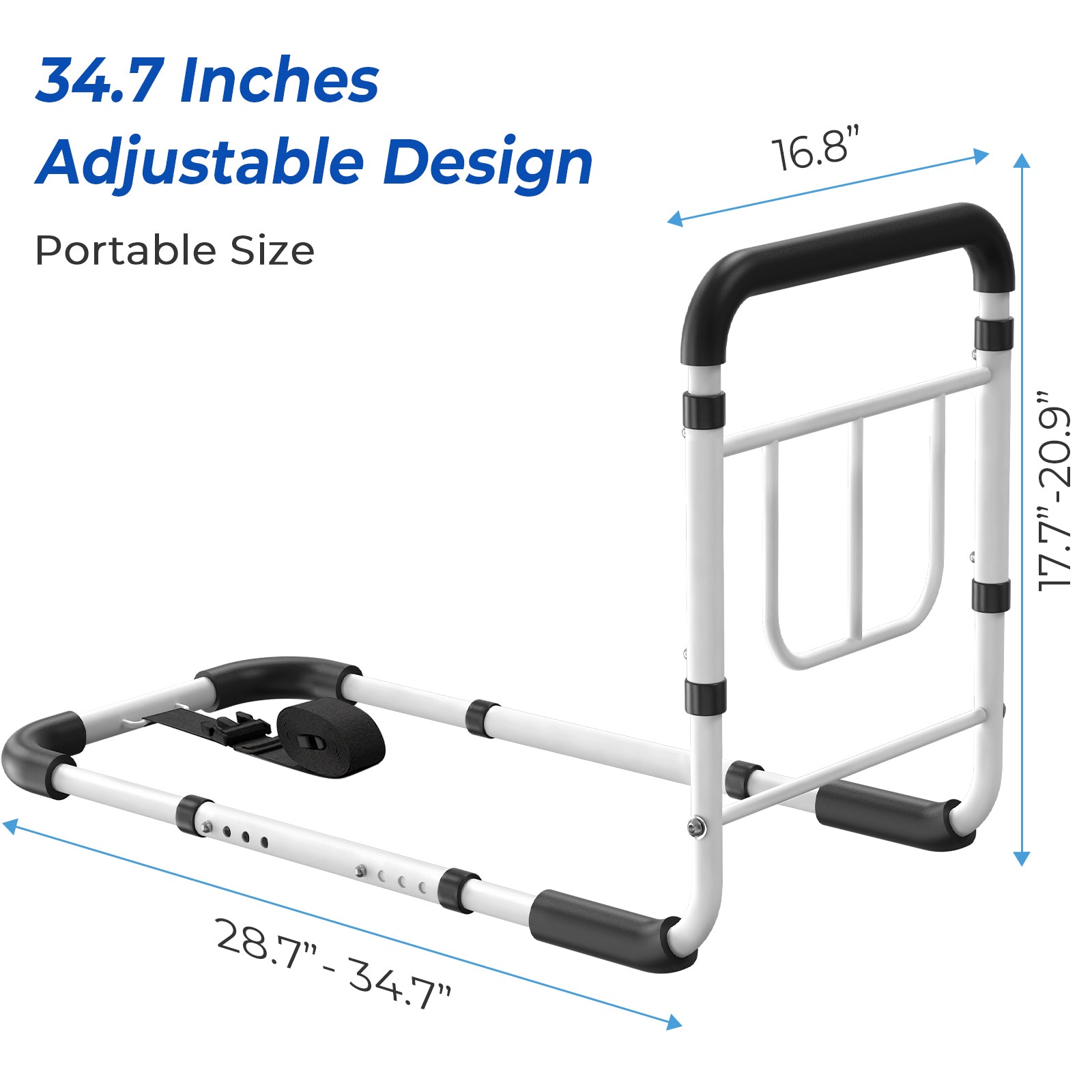 Bed Rails for Elderly Adults Safety - ASTM Approved 2026 Upgrade Adjustable Bed Cane with Non-Slip Ergonomic Handle & Storage Pocket, Bed Railings for Seniors Load 400 LBS, Tool-Free, Model BM03-1