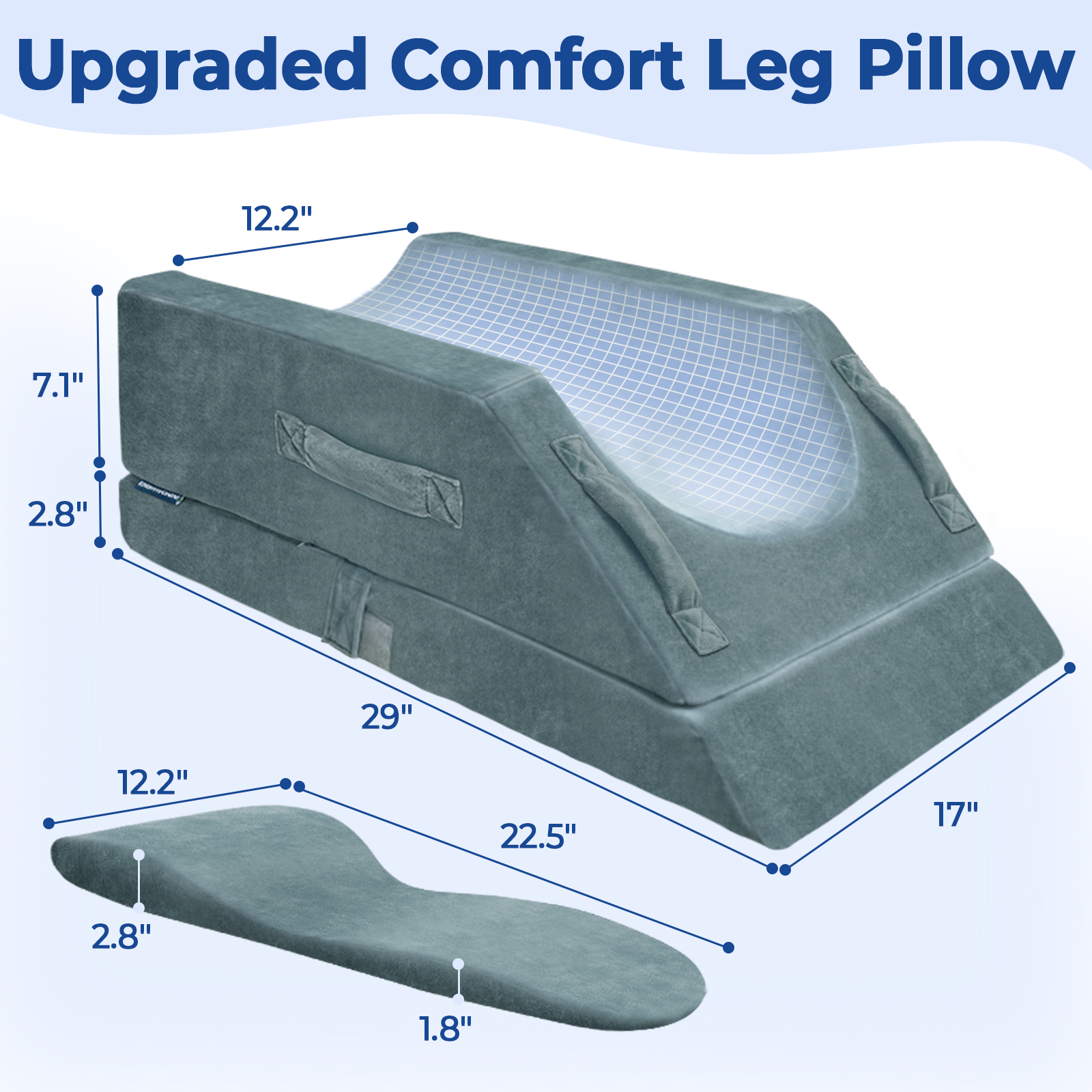 KingPavonini 4-Height Adjustable Leg Elevation Pillows for After Surgery with Ergonomic Curve, Memory Foam Leg Support Pillow for Legs, Back Pain Relief, Wedge Pillow for Sleeping, Rest (Double Leg)