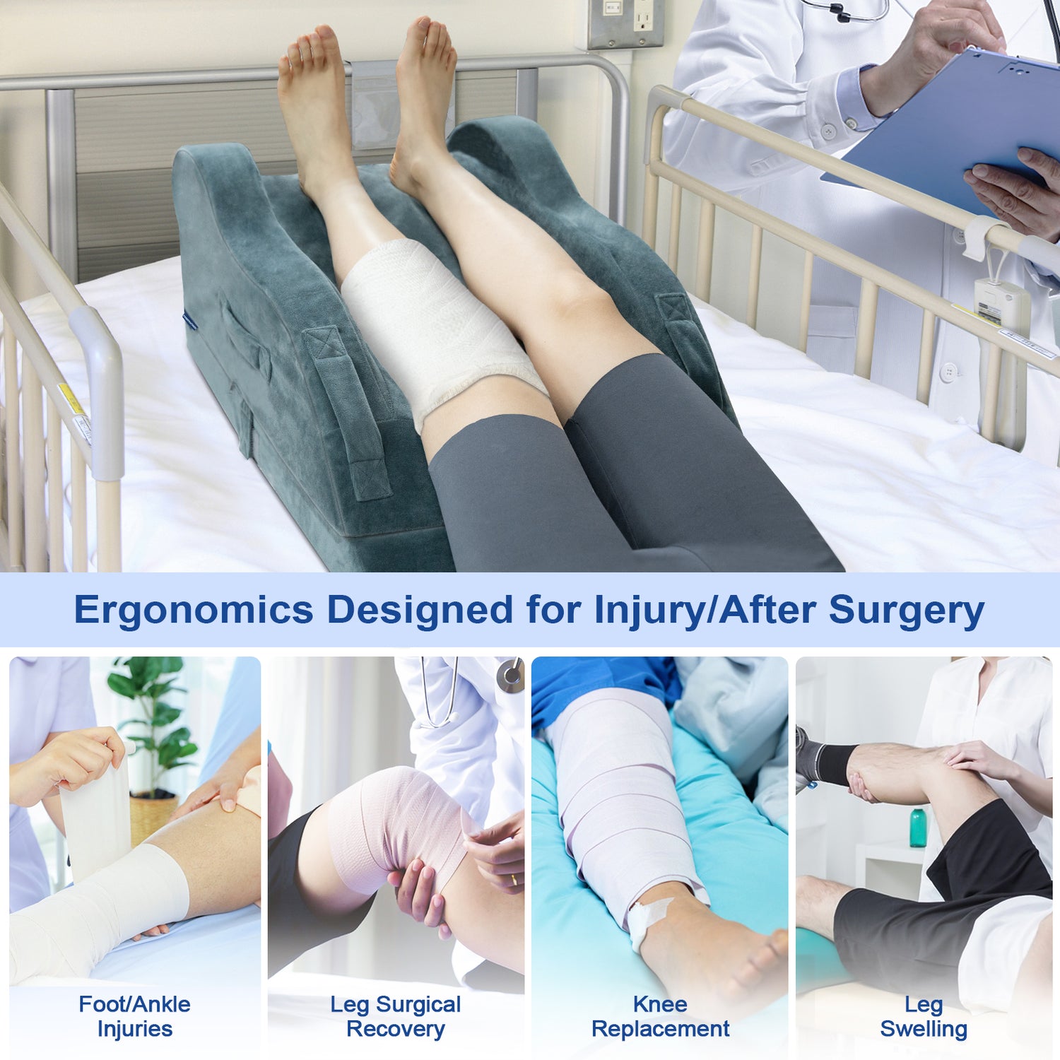KingPavonini Adjustable Leg Elevation Pillows for After Surgery with Ergonomic Curve (Double Leg)