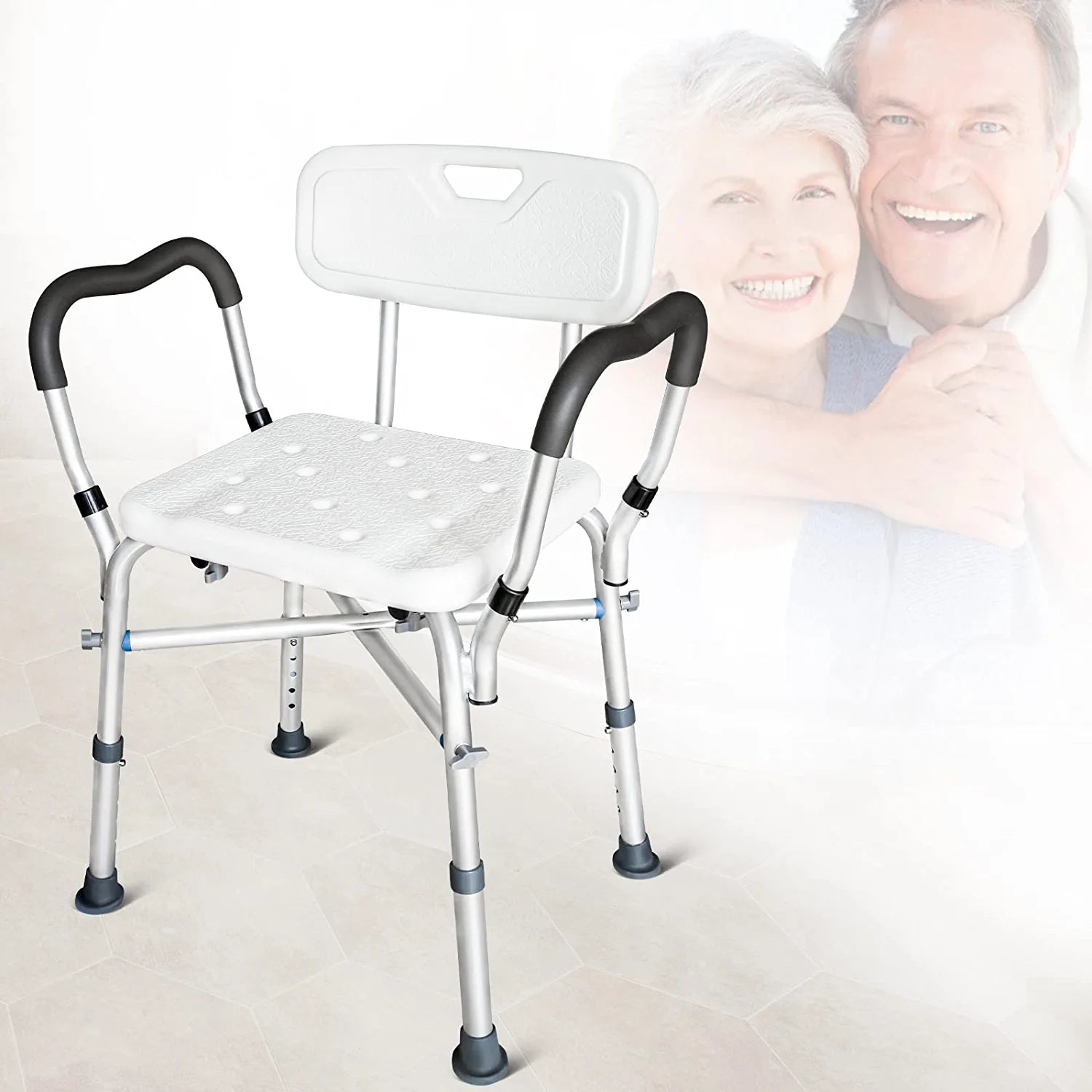 KingPavonini Shower Chair for Inside Shower, 550LBs Heavy Duty Bath Chair with Arms, Medical Shower Seat, Bath Stool Saftey Shower Bench with Reinforced Crossing Bar for Elderly, Adults, Disabled