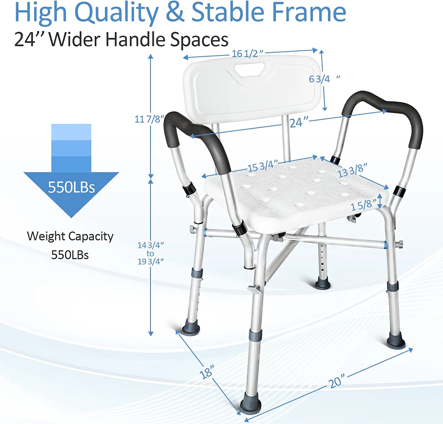 KingPavonini Shower Chair for Inside Shower, 550LBs Heavy Duty Bath Chair with Arms, Medical Shower Seat, Bath Stool Saftey Shower Bench with Reinforced Crossing Bar for Elderly, Adults, Disabled