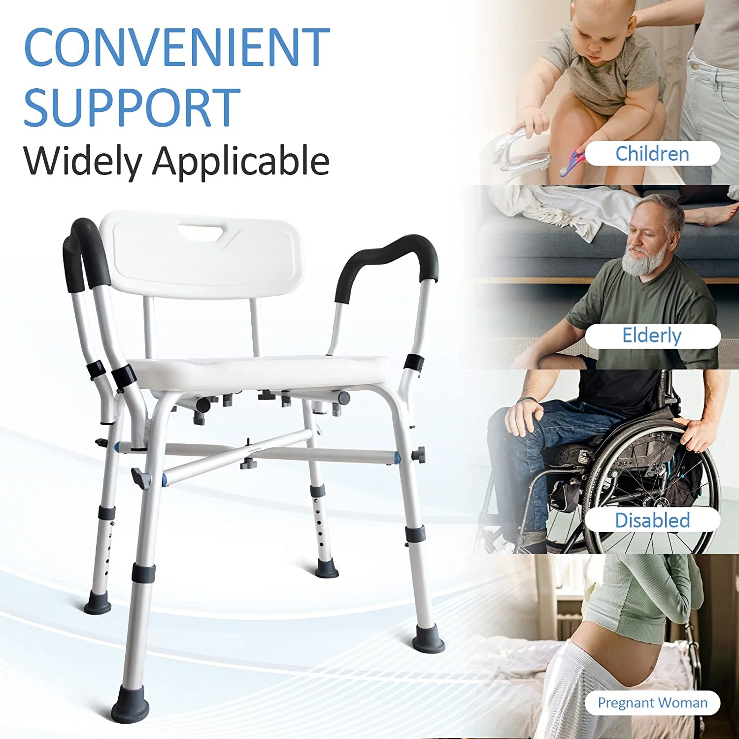 KingPavonini Shower Chair for Inside Shower, 550LBs Heavy Duty Bath Chair with Arms, Medical Shower Seat, Bath Stool Saftey Shower Bench with Reinforced Crossing Bar for Elderly, Adults, Disabled