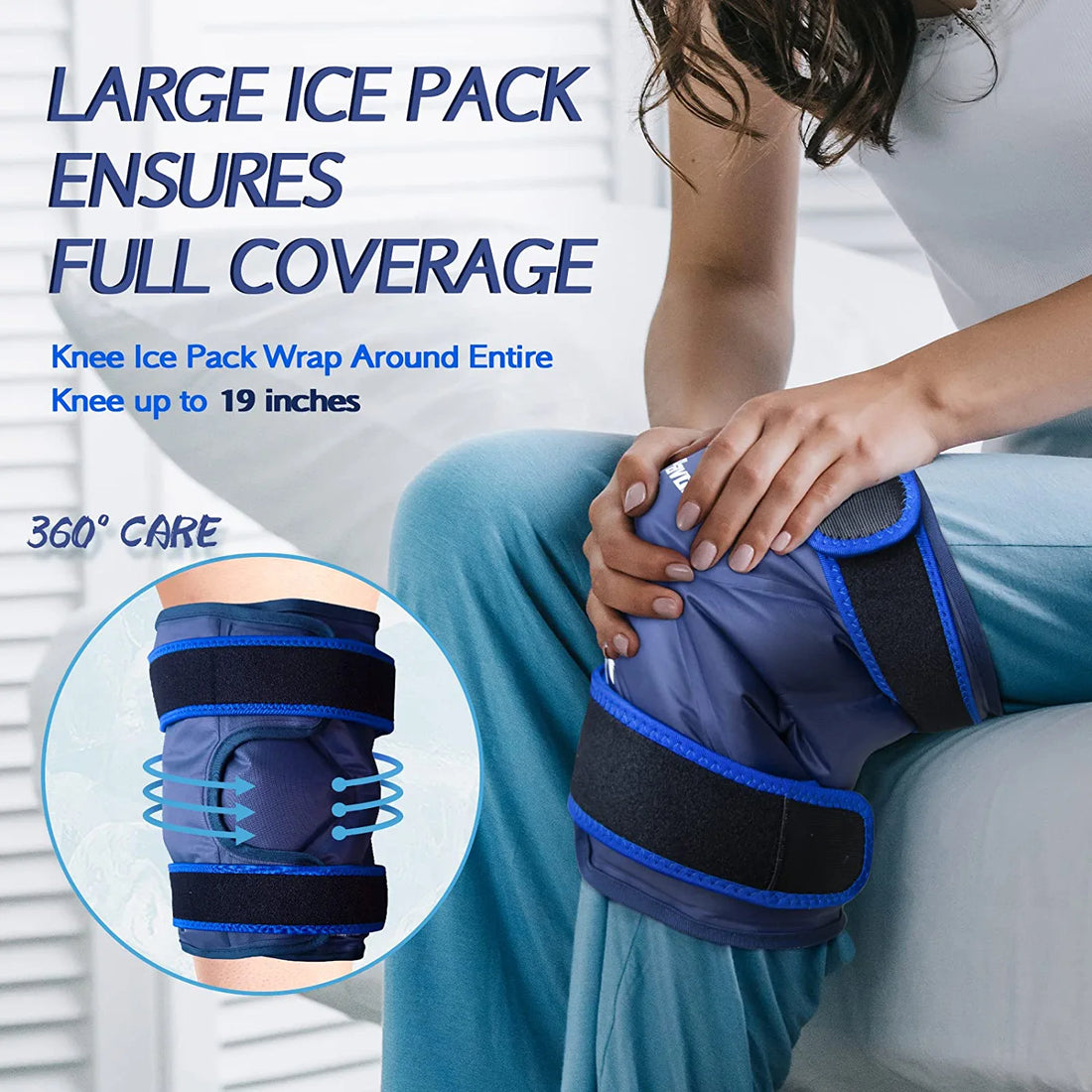 KingPavonini XXL Ice Pack Wrap Around Entire Knee After Surgery, Reusable Gel Large Ice Pack for Knee Injuries, Pain Relief, Swelling, Knee Surgery, Sports Injuries, 1 Pack Blue