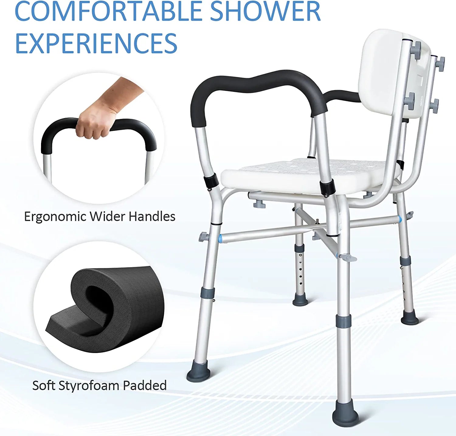KingPavonini Shower Chair for Inside Shower, 550LBs Heavy Duty Bath Chair with Arms, Medical Shower Seat, Bath Stool Saftey Shower Bench with Reinforced Crossing Bar for Elderly, Adults, Disabled