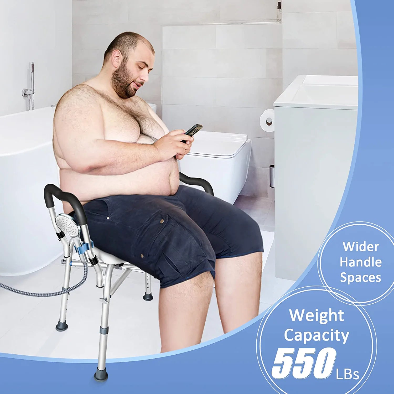 KingPavonini Shower Chair for Inside Shower, 550LBs Heavy Duty Bath Chair with Arms, Medical Shower Seat, Bath Stool Saftey Shower Bench with Reinforced Crossing Bar for Elderly, Adults, Disabled