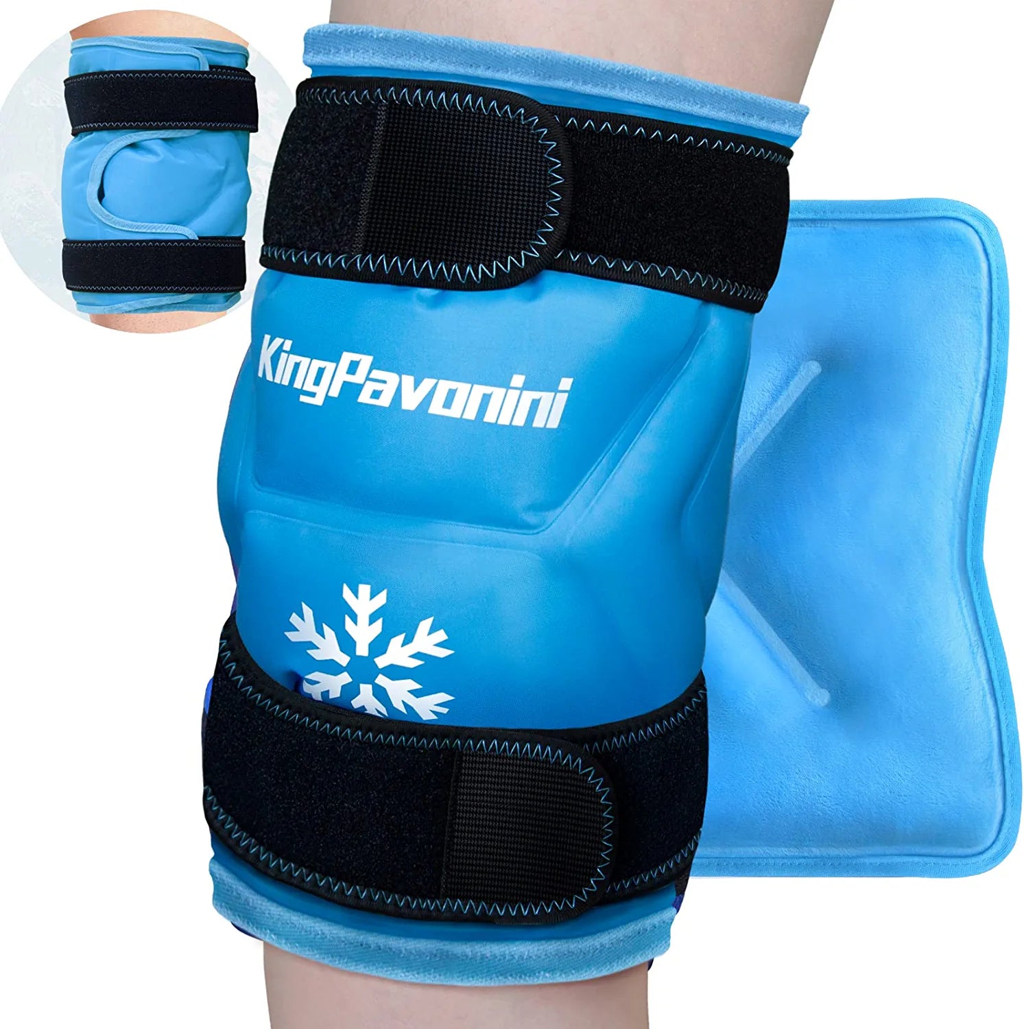 KingPavonini XXL Ice Pack Wrap Around Entire Knee After Surgery, Reusable Gel Large Ice Pack for Knee Injuries, Pain Relief, Swelling, Knee Surgery, Sports Injuries, 1 Pack Blue