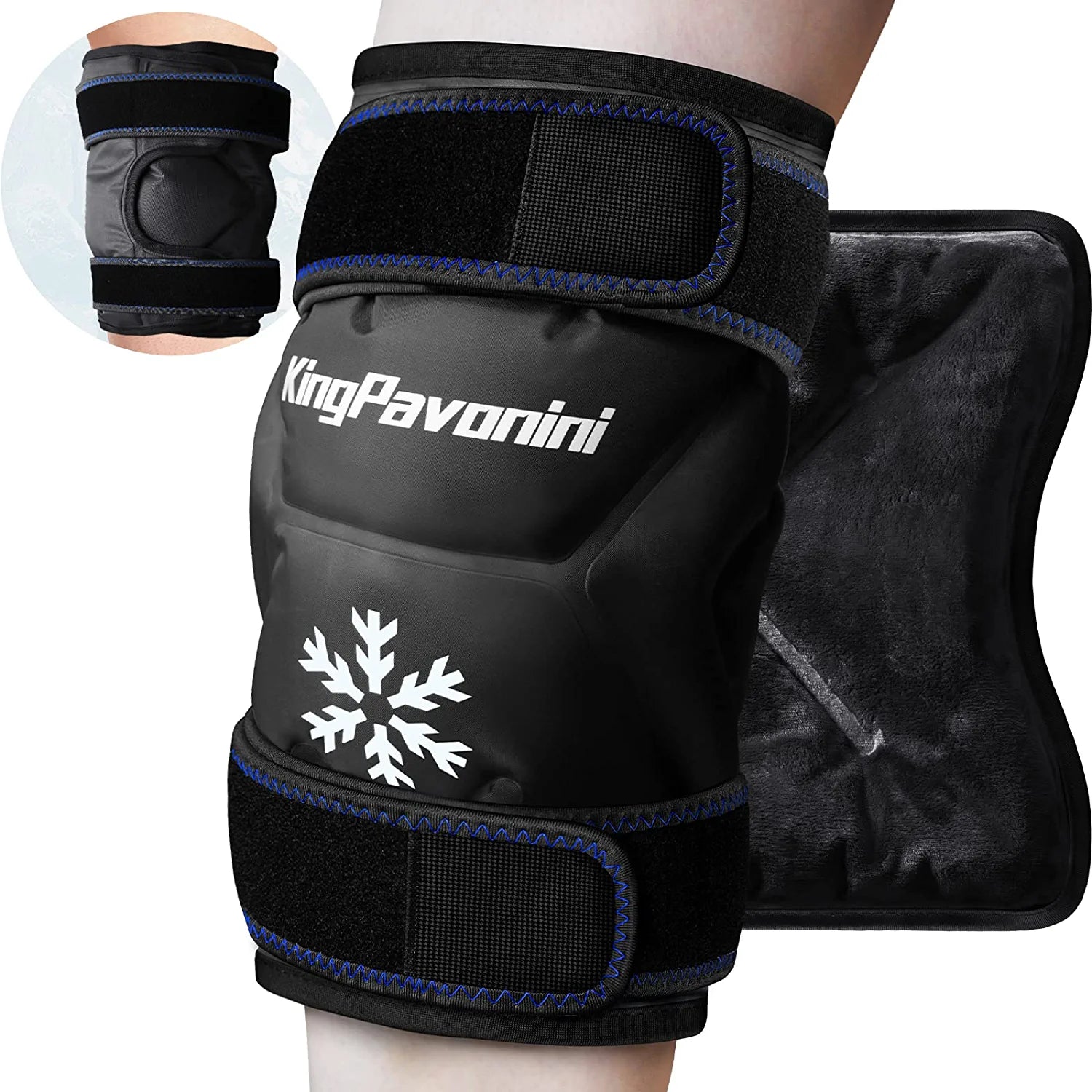 KingPavonini XXL Ice Pack Wrap Around Entire Knee After Surgery, Reusable Gel Large Ice Pack for Knee Injuries, Pain Relief, Swelling, Knee Surgery, Sports Injuries, 1 Pack Blue