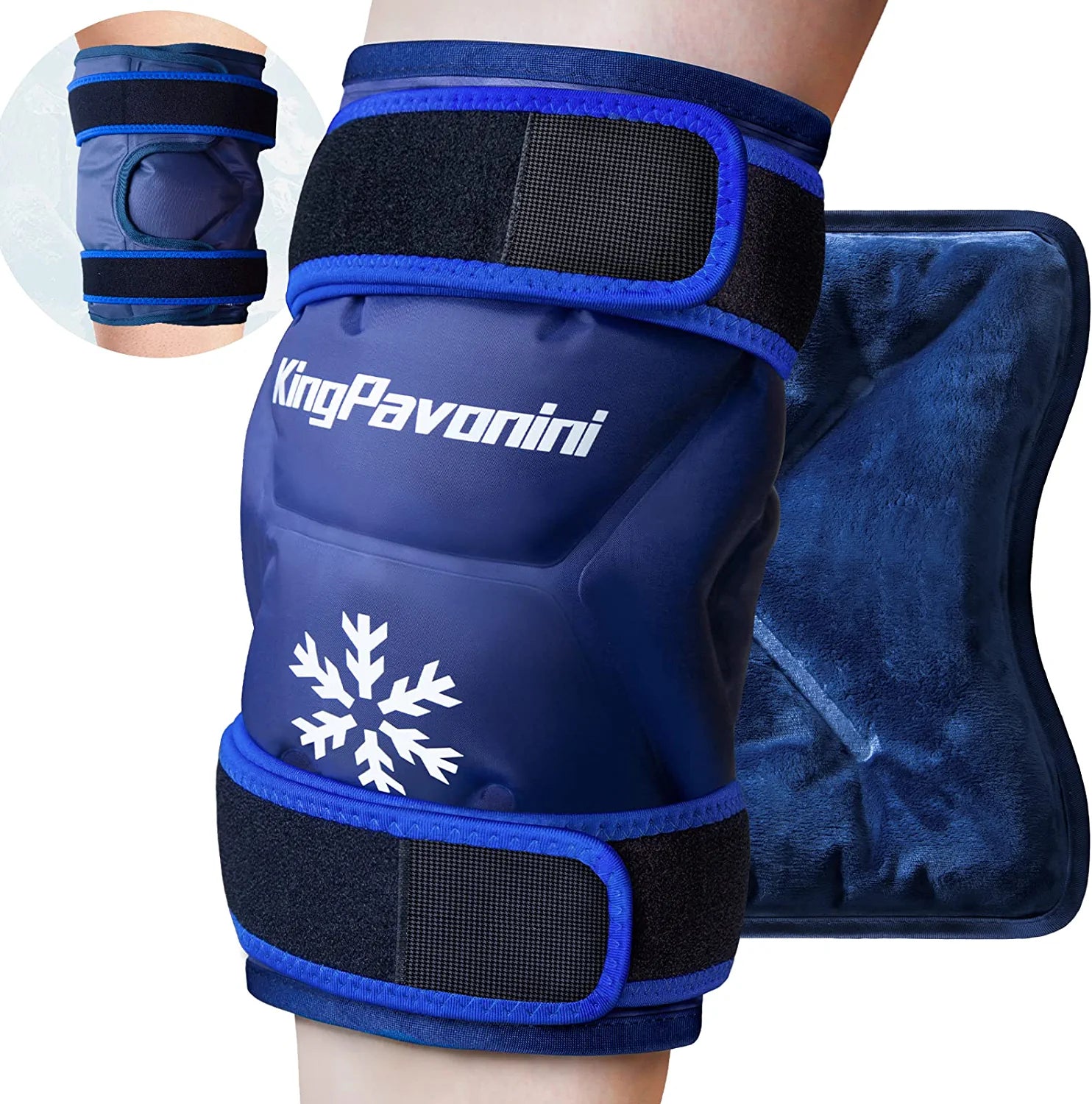 KingPavonini XXL Ice Pack Wrap Around Entire Knee After Surgery, Reusable Gel Large Ice Pack for Knee Injuries, Pain Relief, Swelling, Knee Surgery, Sports Injuries, 1 Pack Blue
