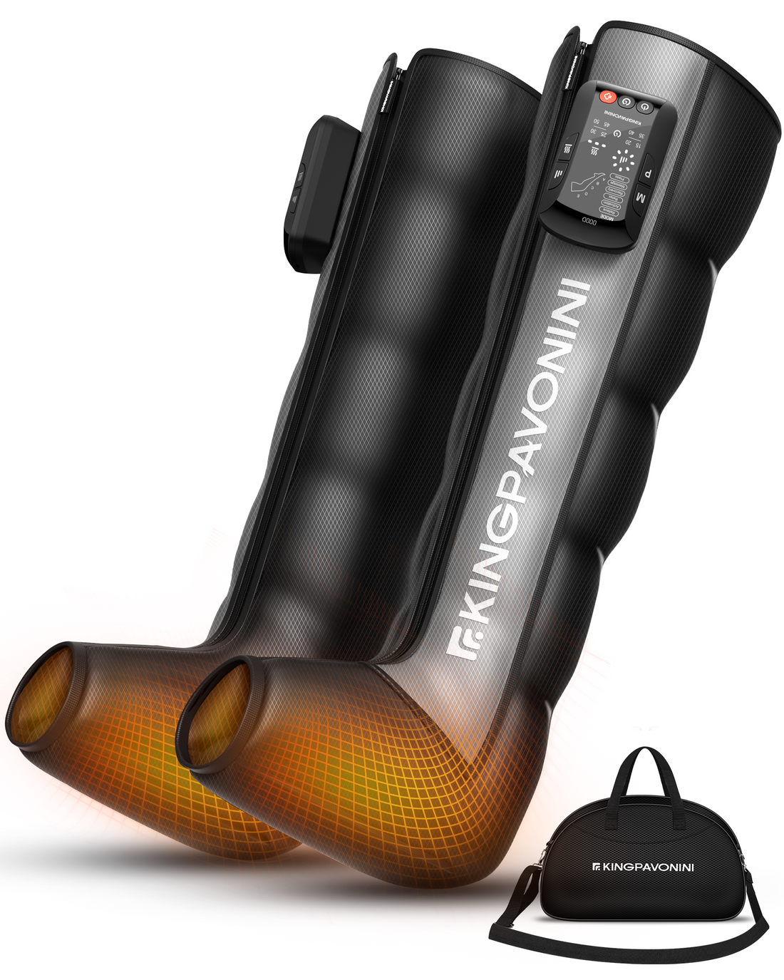 KingPavonini Cordless Leg Compression Massager with 5 Overlapping Chambers & 3 Foot Heat, 4500mAh Leg Massager for Circulation and Pain Relief, Dynamic Pressure Recovery Boots for Athletes, FE-7204B