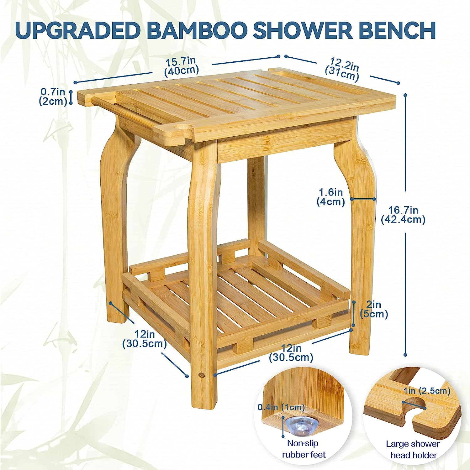 KingPavonini® 2-Tier Bamboo Shower Bench for Inside Shower Shaving Legs