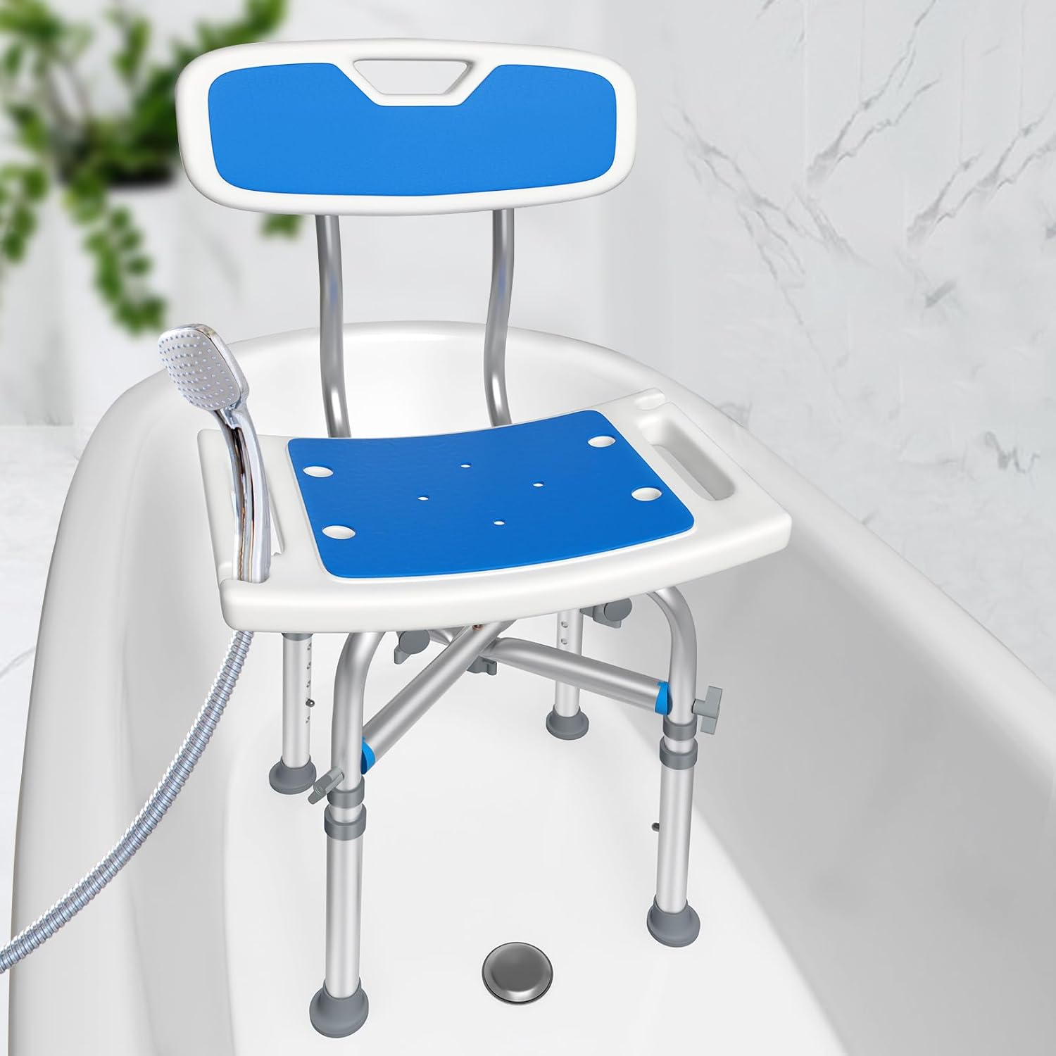 KingPavonini® Heavy Duty Shower Chair with Back 550lb, Height Adjustable Bath Seat with EVA Pad