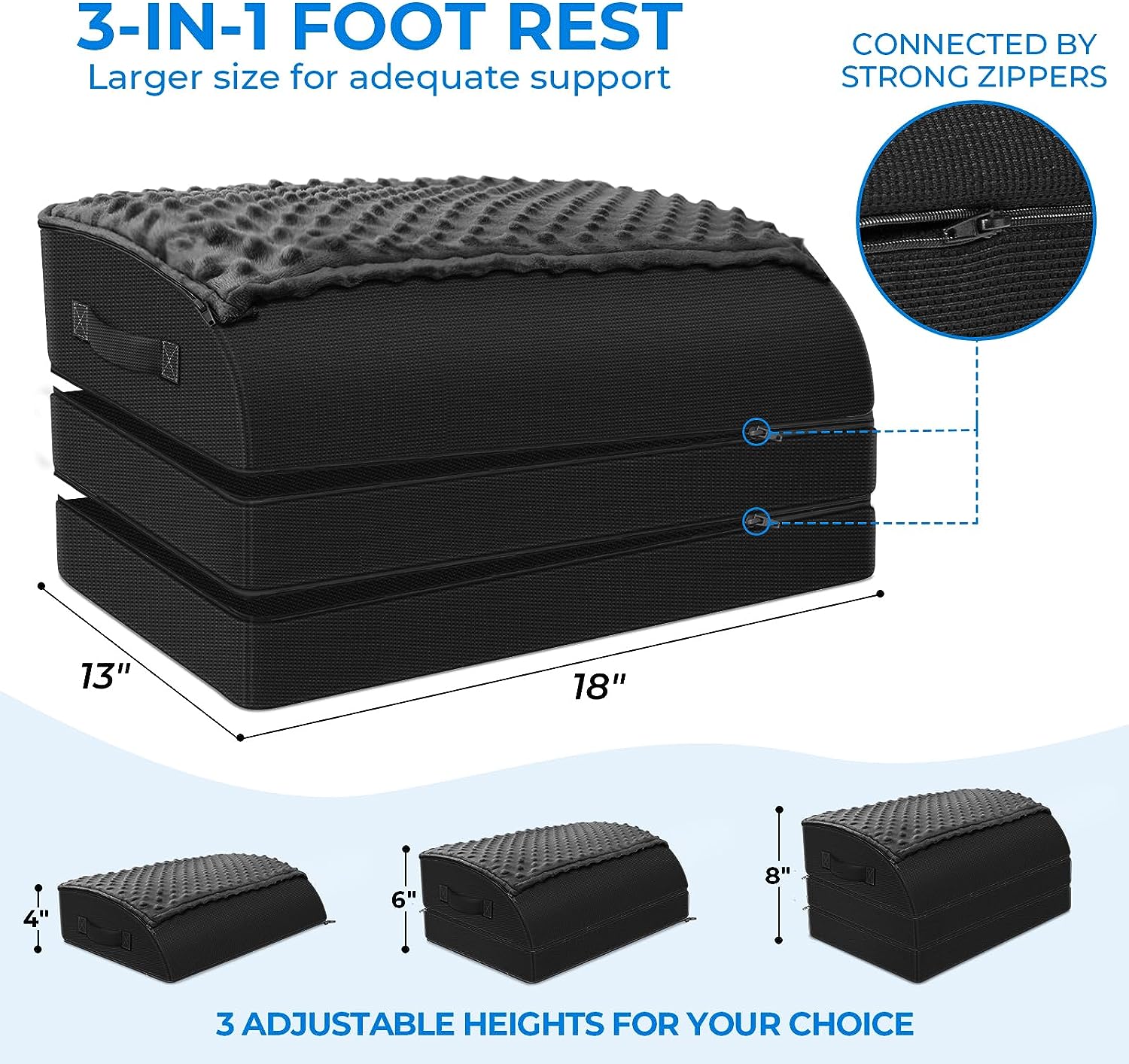 2 Heights Adjustable Foot Rest Under Desk, Soft Memory Foam