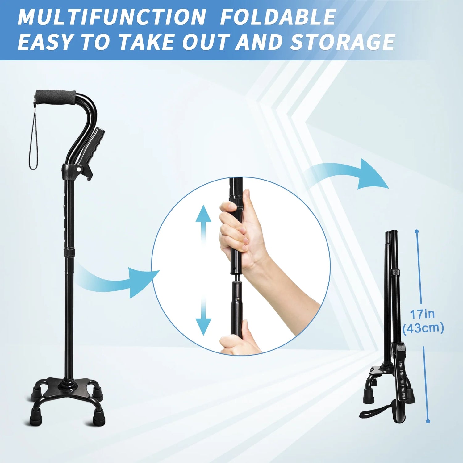 KingPavonini® Adjustable Walking Cane with 4-Pronged Base