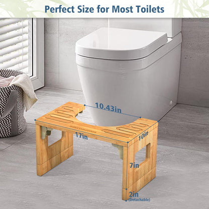 KingPavonini® Bamboo Toilet Stool Squat 7in &amp; 9in Adjustable Heights, 400 lbs Capacity