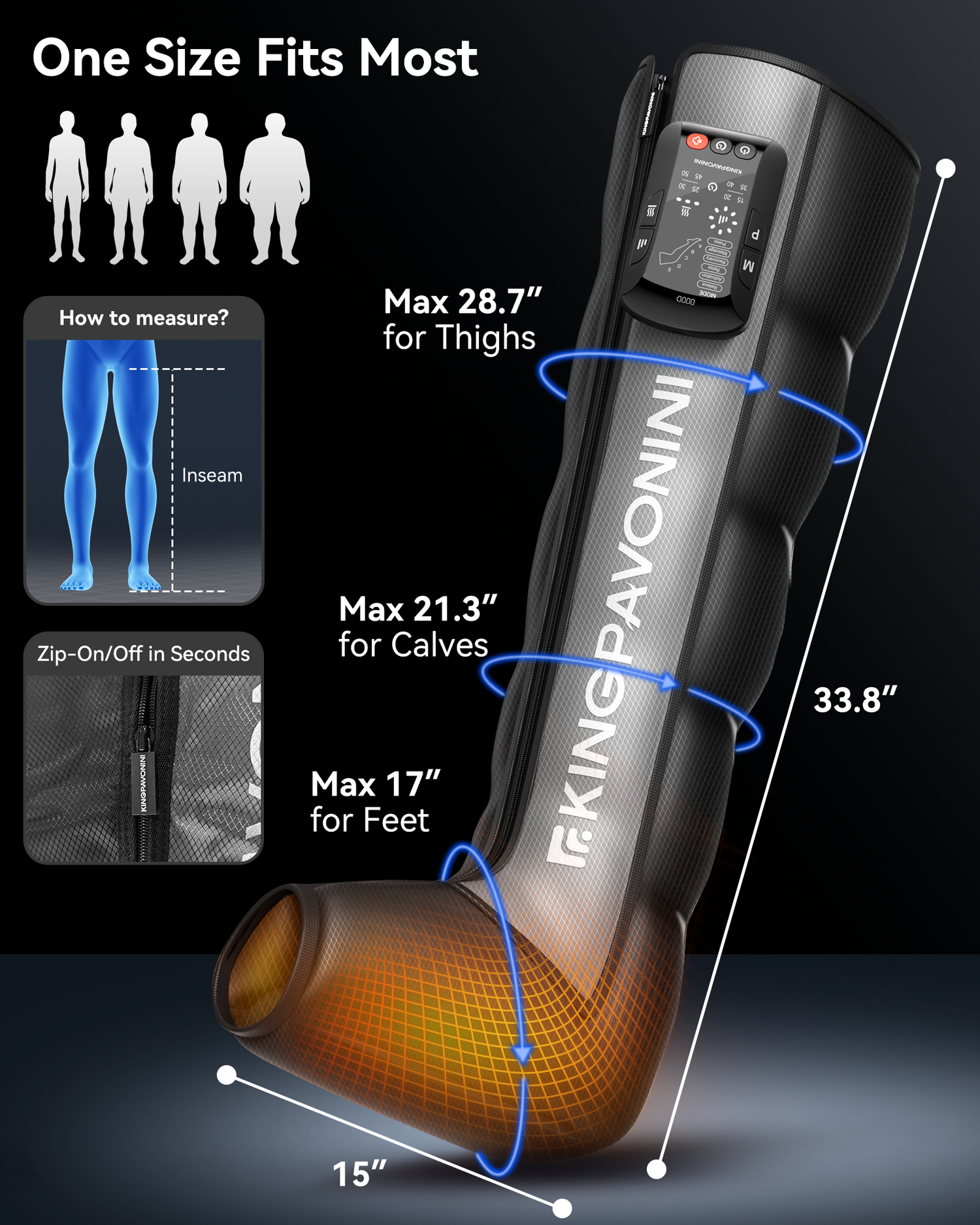 KingPavonini Cordless Leg Compression Massager with 5 Overlapping Chambers &amp; 3 Foot Heat, 4500mAh Leg Massager for Circulation and Pain Relief, Dynamic Pressure Recovery Boots for Athletes, FE-7204B