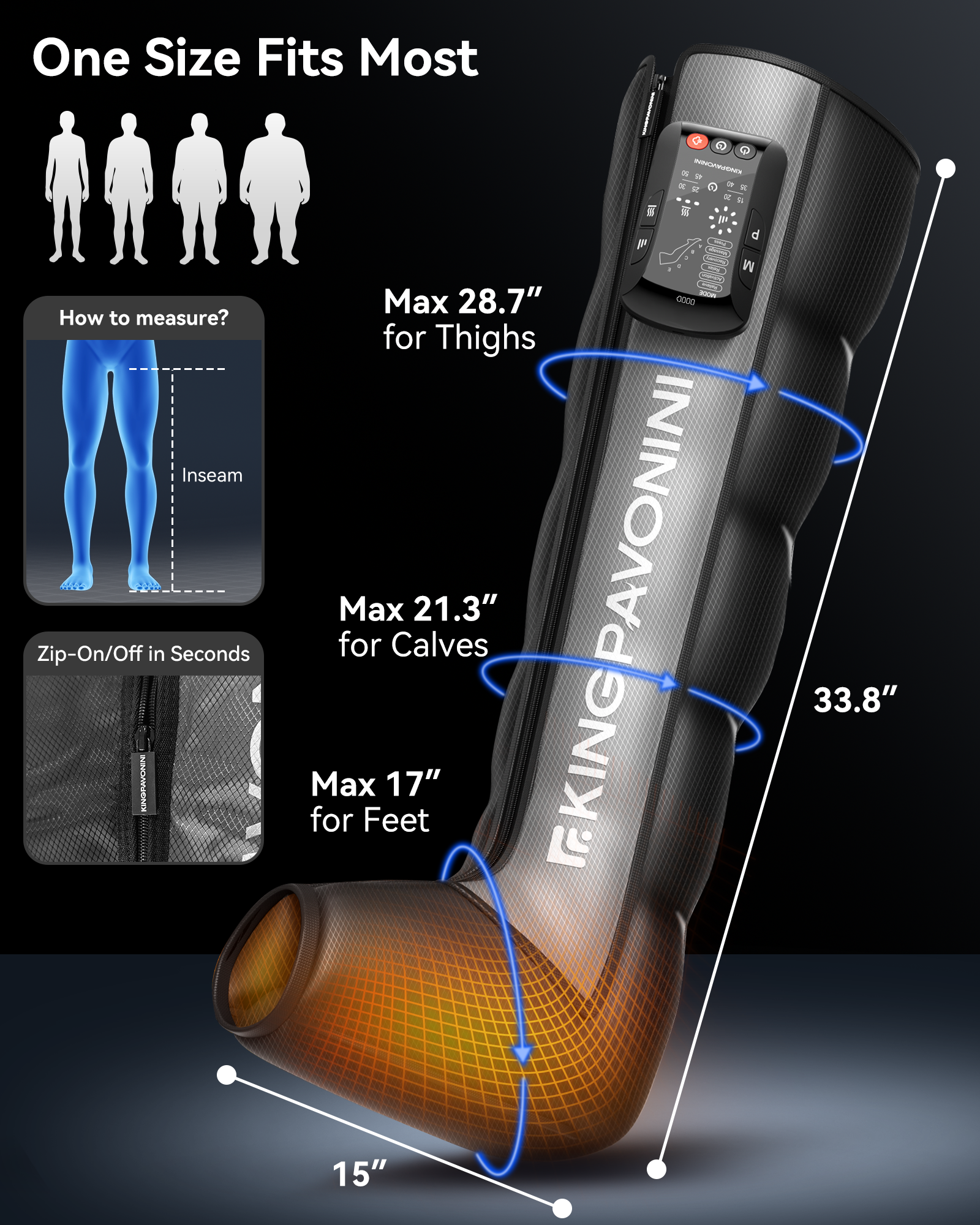 KingPavonini Cordless Leg Compression Massager with 5 Overlapping Chambers &amp; 3 Foot Heat, 4500mAh Leg Massager for Circulation and Pain Relief, Dynamic Pressure Recovery Boots for Athletes, FE-7204B
