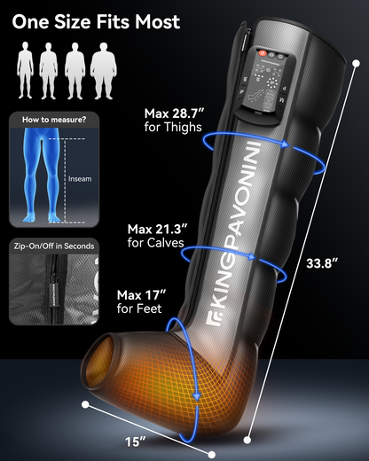 KingPavonini Cordless Leg Compression Massager with 5 Overlapping Chambers &amp; 3 Foot Heat, 4500mAh Leg Massager for Circulation and Pain Relief, Dynamic Pressure Recovery Boots for Athletes, FE-7204B