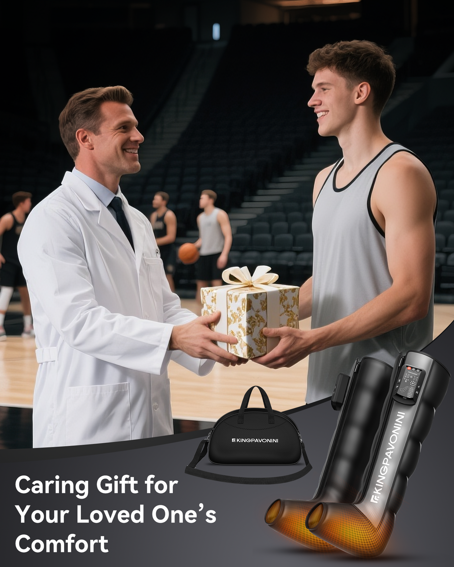 KingPavonini Cordless Leg Compression Massager with 5 Overlapping Chambers &amp; 3 Foot Heat, 4500mAh Leg Massager for Circulation and Pain Relief, Dynamic Pressure Recovery Boots for Athletes, FE-7204B