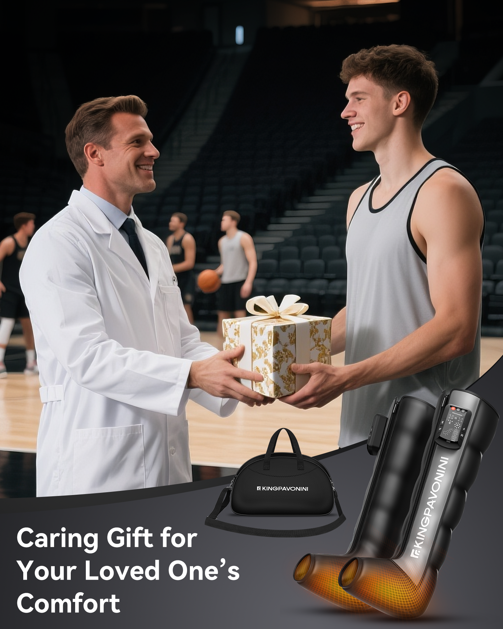 KingPavonini Cordless Leg Compression Massager with 5 Overlapping Chambers &amp; 3 Foot Heat, 4500mAh Leg Massager for Circulation and Pain Relief, Dynamic Pressure Recovery Boots for Athletes, FE-7204B