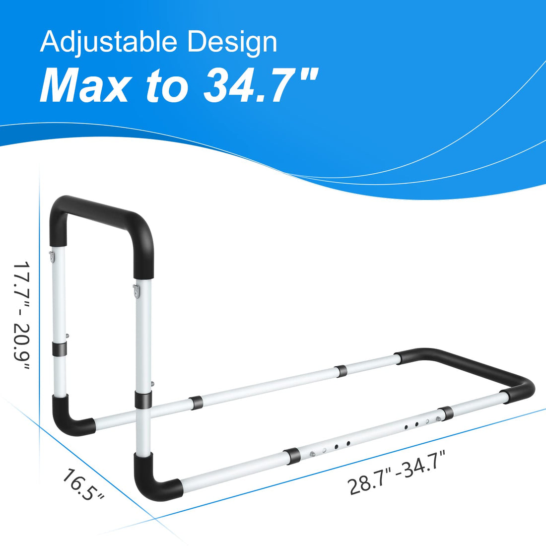 KingPavonini Bed Rails for Elderly Adults - Bed Assist Rail Medical Bed Support Bar Mobility Assistant with Free Storage Bag and Fixing Strap, Fit King, Queen, Full, Twin