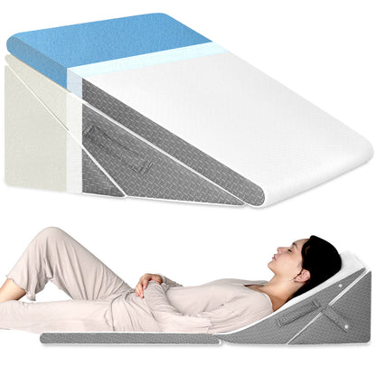 Bed Wedge Pillow for Sleeping, 7.5 &amp; 9 &amp; 11 &amp; 12 Inch Adjustable Memory Foam Triangle Wedge Pillow Post Surgery for Back, Legs and Knee Support, Acid Reflux, Gerd, Heartburn and Snoring