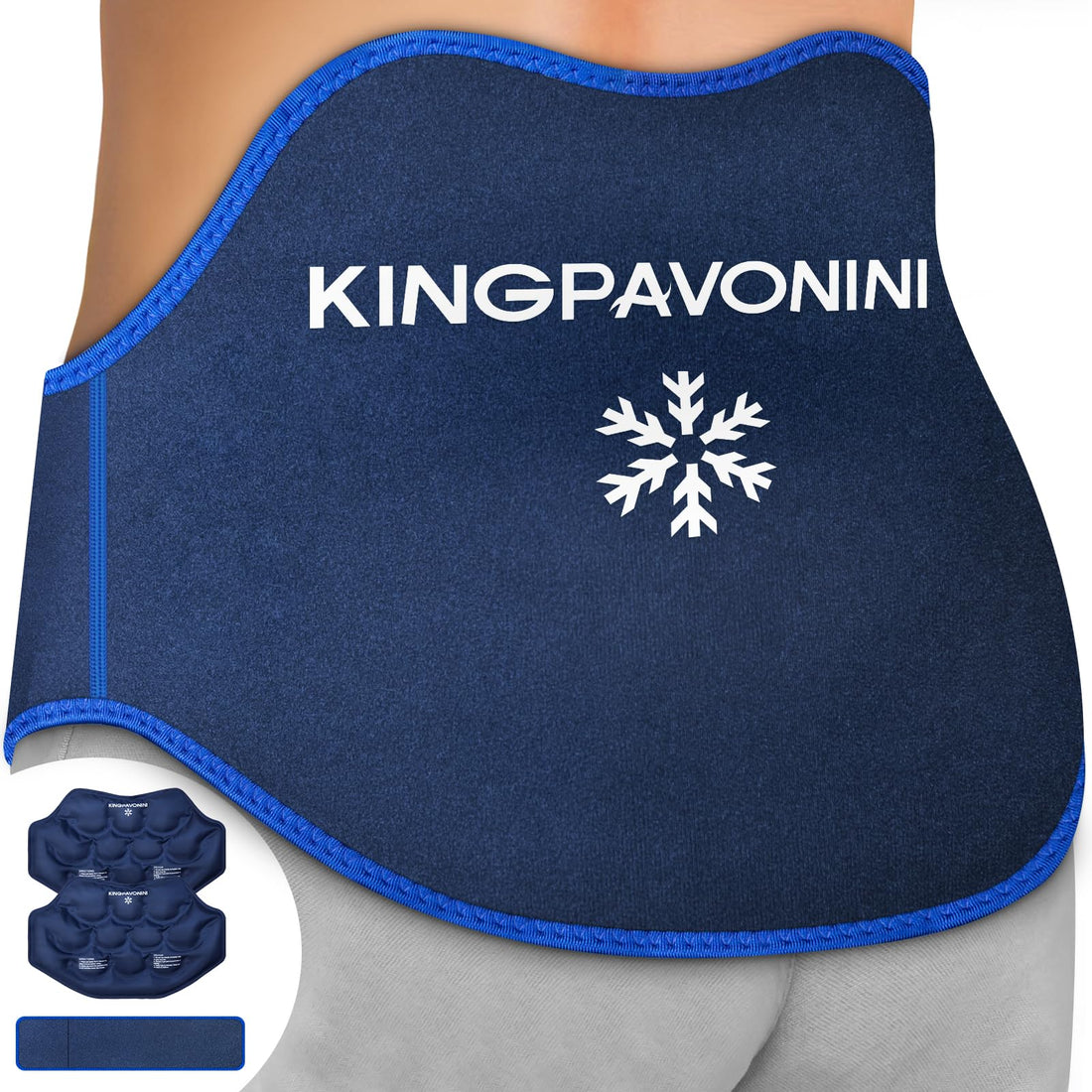KingPavonini XL Ice Pack for Back Pain Relief with Extension Strap, 2 Pack Reusable Lower Back Gel Ice Pack Wrap for Cold/Hot Therapy