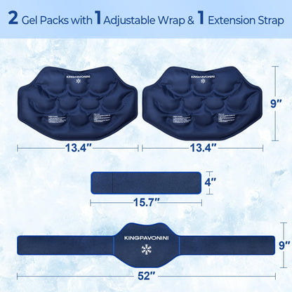 KingPavonini Extra Large Ice Pack for Back Pain Relief with Extension Strap, 2 Pack Reusable Lower Back Gel Ice Pack Wrap for Lumbar Surgery, Sciatica, Herniated Disc, Coccyx Pain, Cold/Hot Therapy