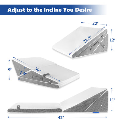 Bed Wedge Pillow for Sleeping, 7.5 &amp; 9 &amp; 11 &amp; 12 Inch Adjustable Memory Foam Triangle Wedge Pillow Post Surgery for Back, Legs and Knee Support, Acid Reflux, Gerd, Heartburn and Snoring