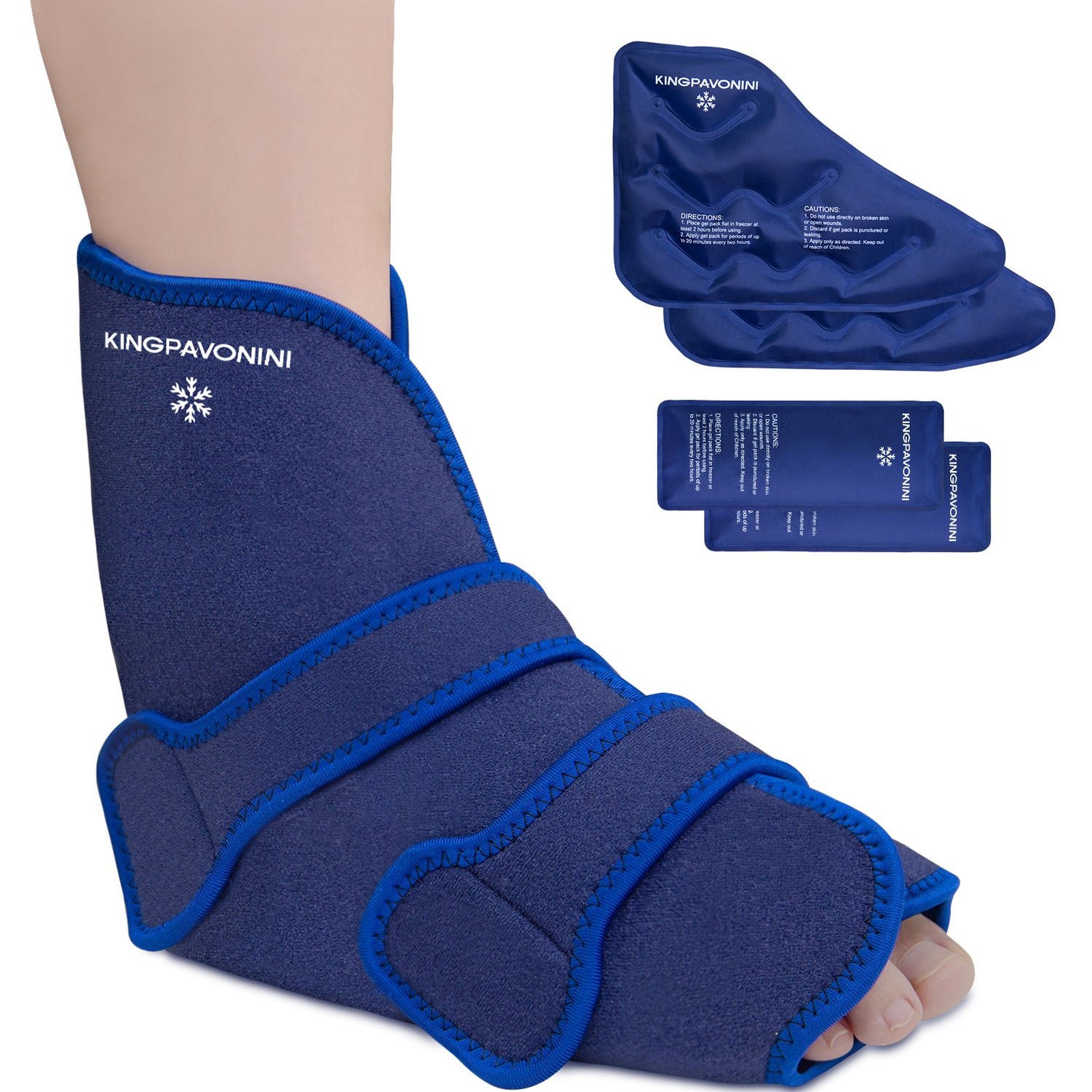 KingPavonini Ankle Foot Ice Pack Wrap for Sprained Ankle and Surgery Recovery, Reusable Gel Ice Packs for Feet Injuries, Plantar Fasciitis, Achilles Tendonitis, Hot/Cold Therapy (1 Wrap+4 Gel Packs)