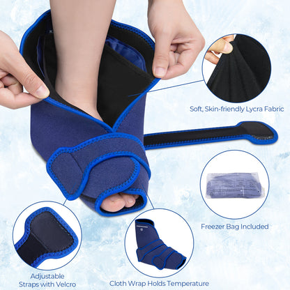 KingPavonini Ankle Foot Ice Pack Wrap for Sprained Ankle and Surgery Recovery, Reusable Gel Ice Packs for Feet Injuries, Plantar Fasciitis, Achilles Tendonitis, Hot/Cold Therapy (1 Wrap+4 Gel Packs)