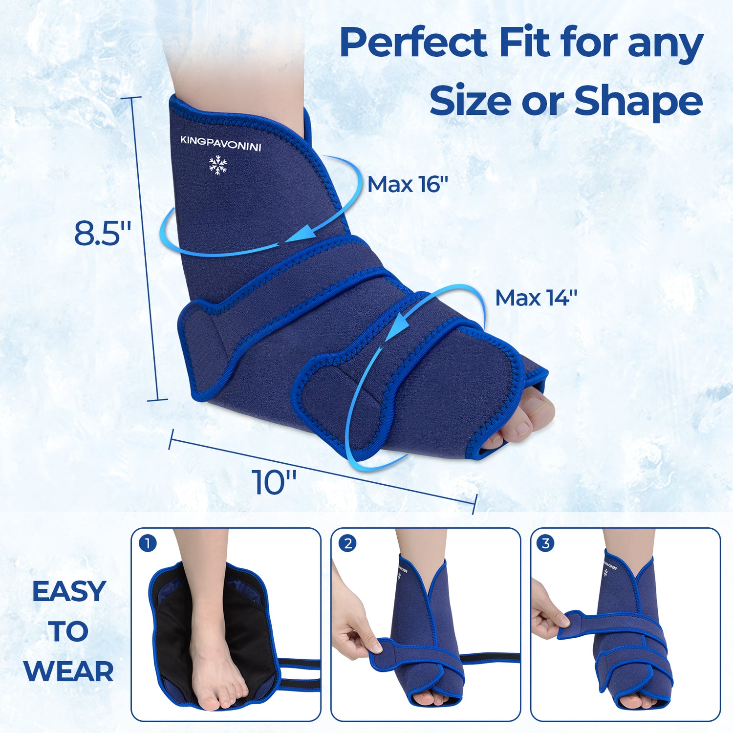 KingPavonini Ankle Foot Ice Pack Wrap for Sprained Ankle and Surgery Recovery, Reusable Gel Ice Packs for Feet Injuries, Plantar Fasciitis, Achilles Tendonitis, Hot/Cold Therapy (1 Wrap+4 Gel Packs)