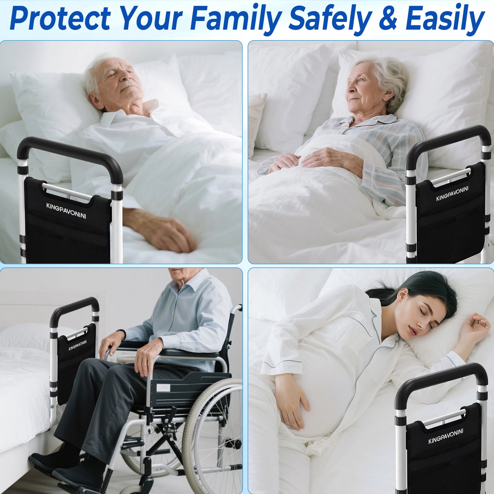 Bed Rails for Elderly Adults Safety - ASTM Approved 2026 Upgrade Adjustable Bed Cane with Non-Slip Ergonomic Handle &amp; Storage Pocket, Bed Railings for Seniors Load 400 LBS, Tool-Free, Model BM03-1