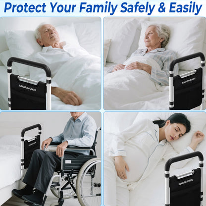 Bed Rails for Elderly Adults Safety - ASTM Approved 2026 Upgrade Adjustable Bed Cane with Non-Slip Ergonomic Handle &amp; Storage Pocket, Bed Railings for Seniors Load 400 LBS, Tool-Free, Model BM03-1
