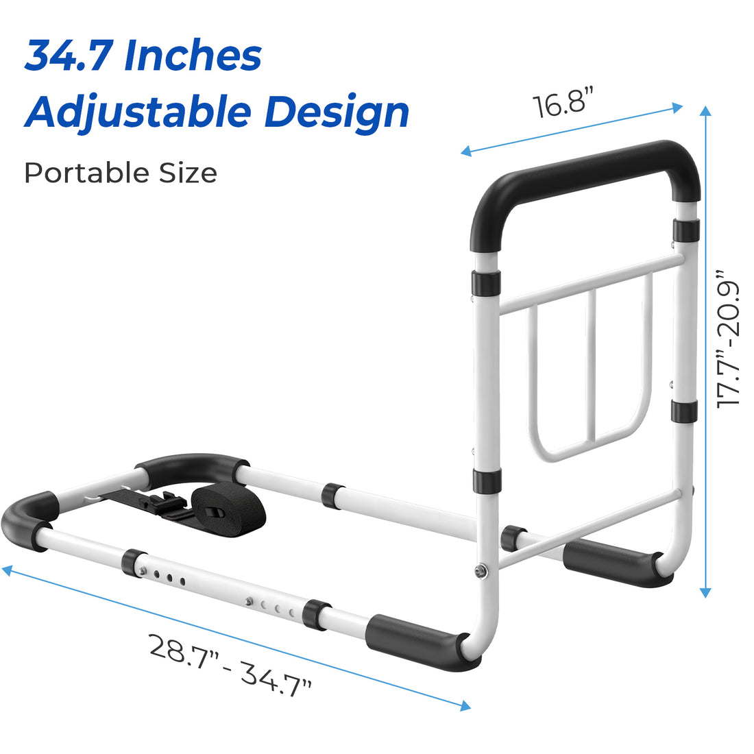 Bed Rails for Elderly Adults Safety - ASTM Approved 2026 Upgrade Adjustable Bed Cane with Non-Slip Ergonomic Handle &amp; Storage Pocket, Bed Railings for Seniors Load 400 LBS, Tool-Free, Model BM03-1