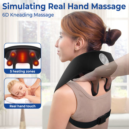 KingPavonini Neck Massager Width Adjustable with Voice Prompt, Wireless Back Massager with Heat, 6D Shiatsu Shoulder and Neck Massager for Pain Relief Deep Tissue at Home Office