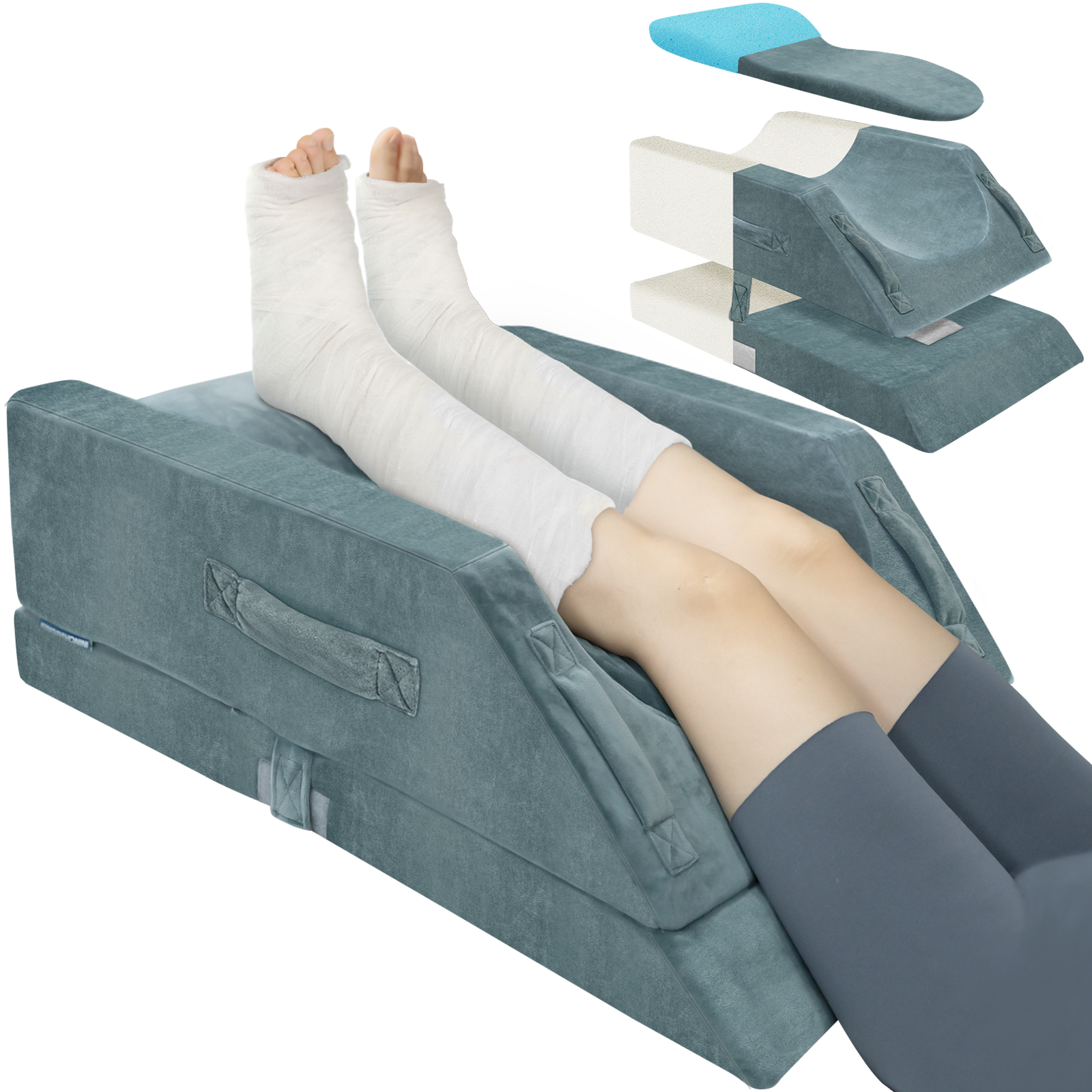 KingPavonini 4-Height Adjustable Leg Elevation Pillows for After Surgery with Ergonomic Curve, Memory Foam Leg Support Pillow for Legs, Back Pain Relief, Wedge Pillow for Sleeping, Rest (Double Leg)