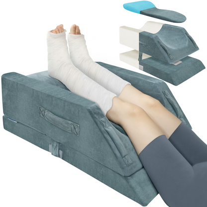 KingPavonini 4-Height Adjustable Leg Elevation Pillows for After Surgery with Ergonomic Curve, Memory Foam Leg Support Pillow for Legs, Back Pain Relief, Wedge Pillow for Sleeping, Rest (Double Leg)