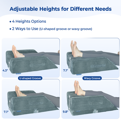 KingPavonini 4-Height Adjustable Leg Elevation Pillows for After Surgery with Ergonomic Curve, Memory Foam Leg Support Pillow for Legs, Back Pain Relief, Wedge Pillow for Sleeping, Rest (Double Leg)