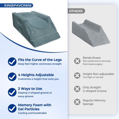 KingPavonini 4-Height Adjustable Leg Elevation Pillows for After Surgery with Ergonomic Curve, Memory Foam Leg Support Pillow for Legs, Back Pain Relief, Wedge Pillow for Sleeping, Rest (Double Leg)