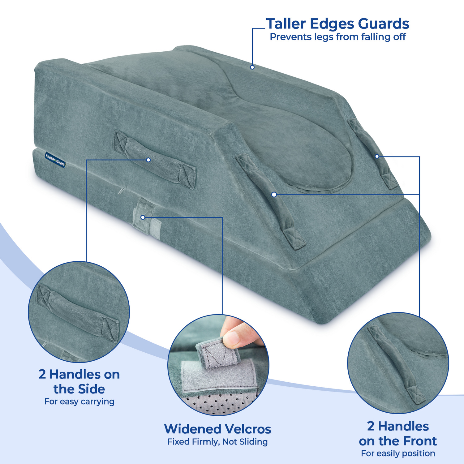 KingPavonini 4-Height Adjustable Leg Elevation Pillows for After Surgery with Ergonomic Curve, Memory Foam Leg Support Pillow for Legs, Back Pain Relief, Wedge Pillow for Sleeping, Rest (Double Leg)