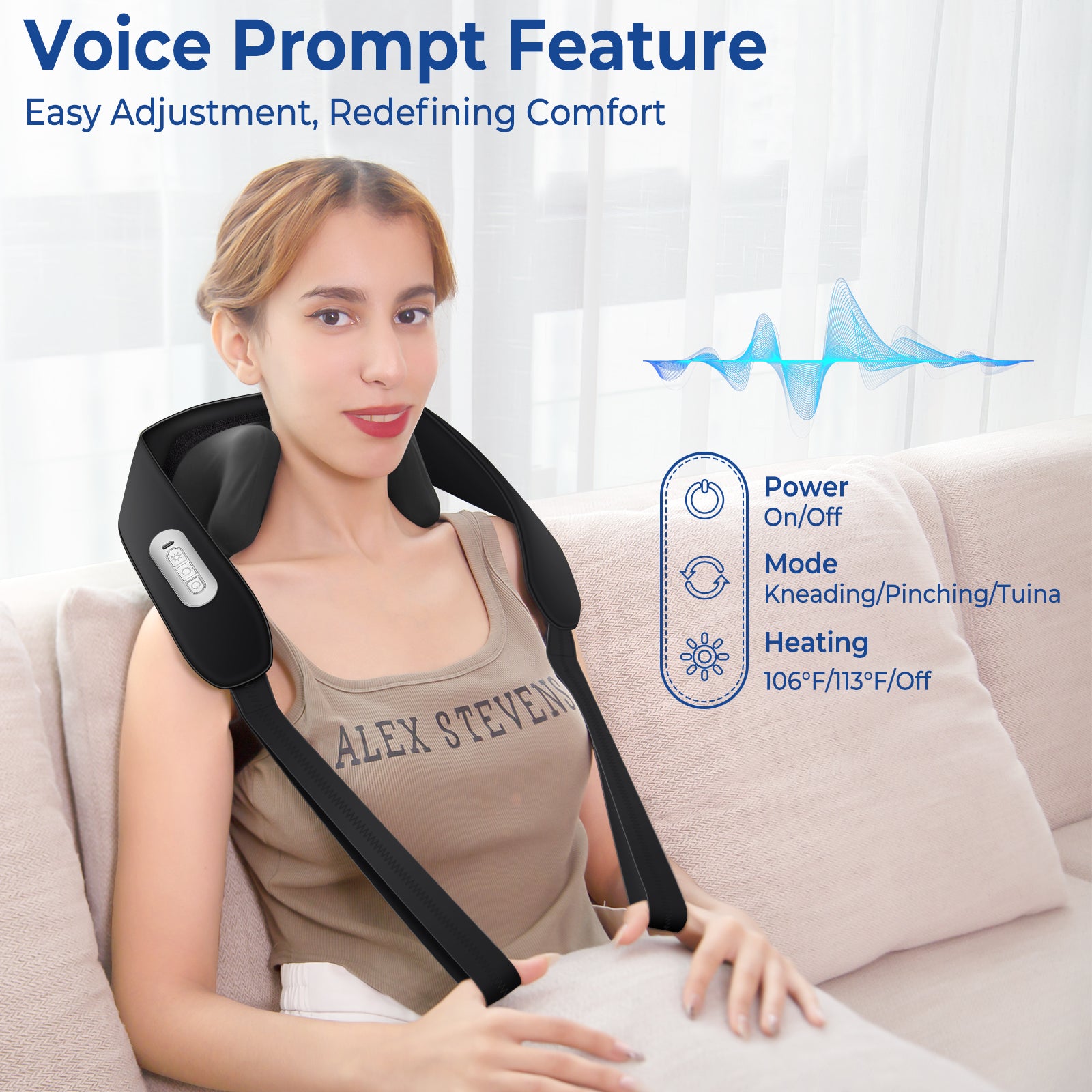 KingPavonini Neck Massager Width Adjustable with Voice Prompt, Wireless Back Massager with Heat, 6D Shiatsu Shoulder and Neck Massager for Pain Relief Deep Tissue at Home Office