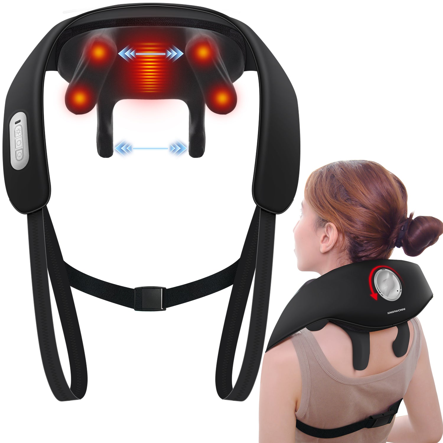 KingPavonini Neck Massager Width Adjustable with Voice Prompt, Wireless Back Massager with Heat, 6D Shiatsu Shoulder and Neck Massager for Pain Relief Deep Tissue at Home Office