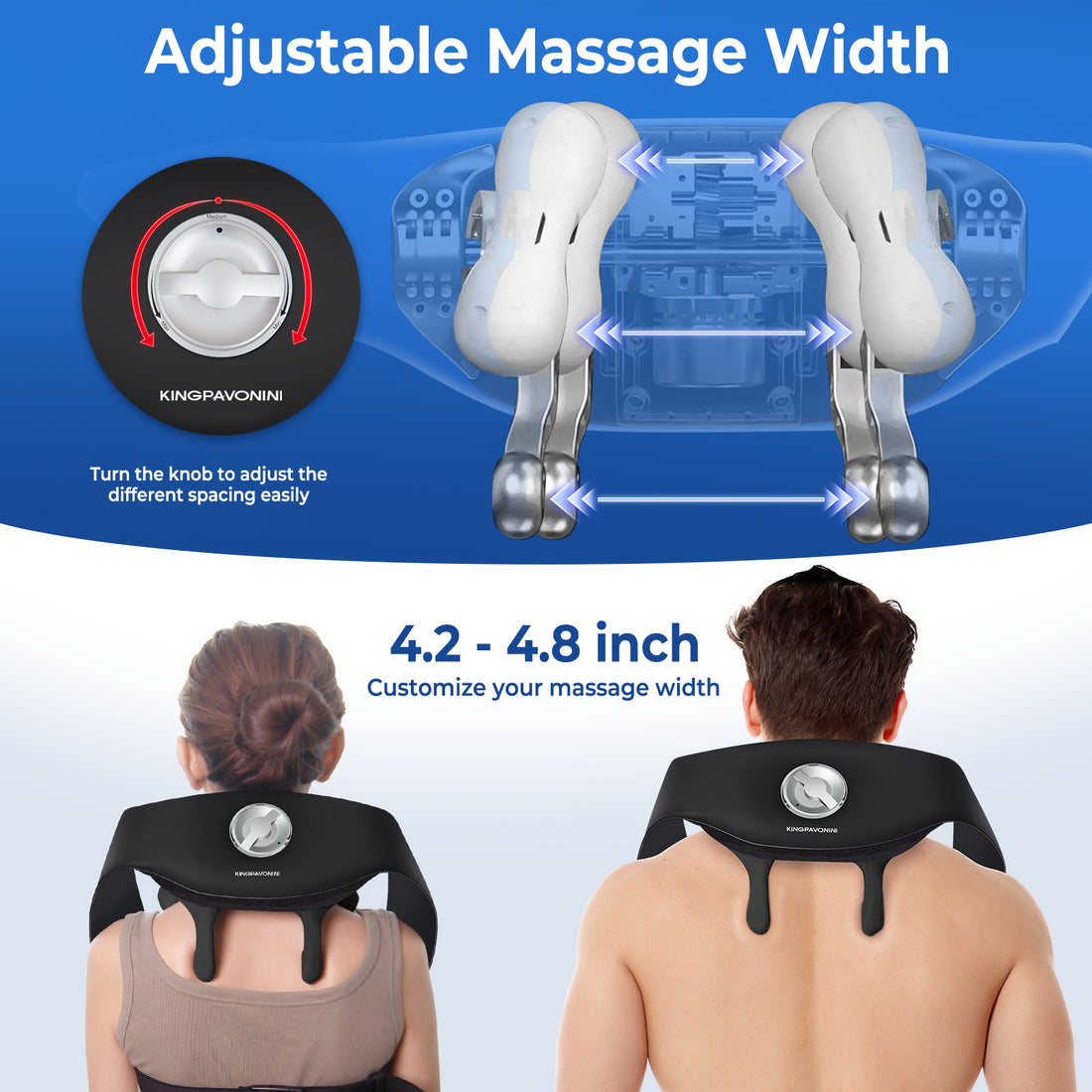 KingPavonini Neck Massager Width Adjustable with Voice Prompt, Wireless Back Massager with Heat, 6D Shiatsu Shoulder and Neck Massager for Pain Relief Deep Tissue at Home Office