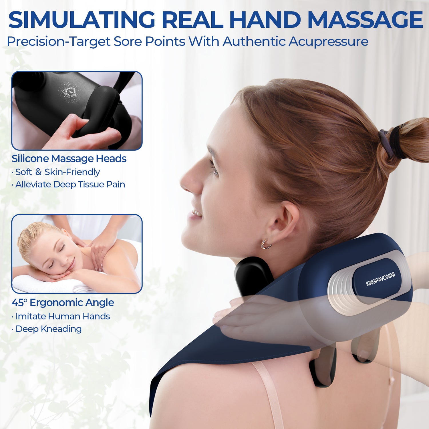 KingPavonini®  Neck Massager with Voice Prompt, Wireless Shoulder Massager with Heat, 6D Shiatsu Back and Neck Massager for Pain Relief Deep Tissue at Home Office